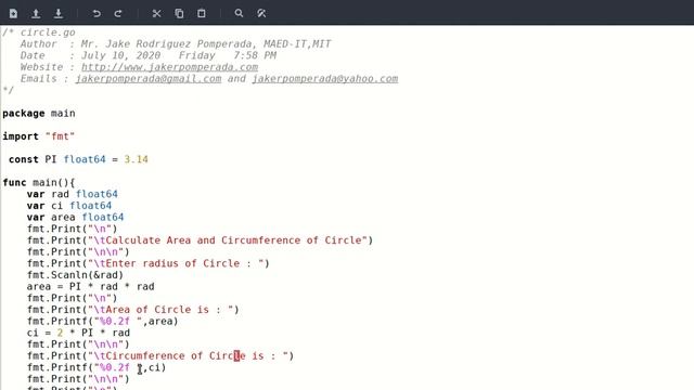 Calculate Area and Circumference of Circle in Go смотреть онлайн