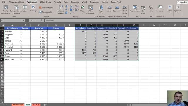 Excel - Wykres skumulowane dane po zespołach i sprzedawcach - porada 386 смотреть онлайн