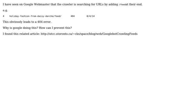 Wordpress: Googlebot adding /feed at the end of my URLs смотреть онлайн