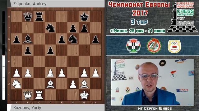 Чемпионат Европы 2017, 3 тур. Сергей Шипов. Шахматы смотреть онлайн