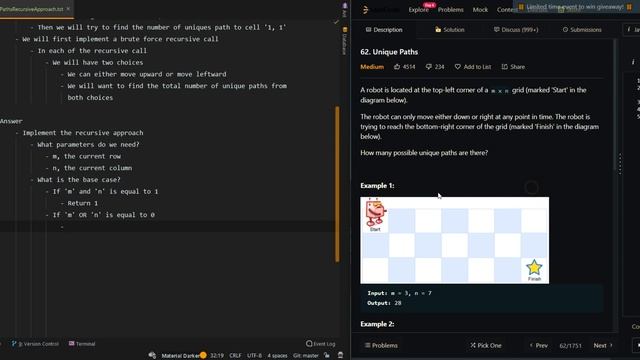 Unique Paths - Leetcode 62 - Part 1 - Recursive Approach - Java смотреть онлайн