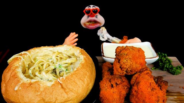 ASMR MUKBANG :) Pane Cream Pasta & Spicy Cheese Chicken EATING SHOW! смотреть онлайн