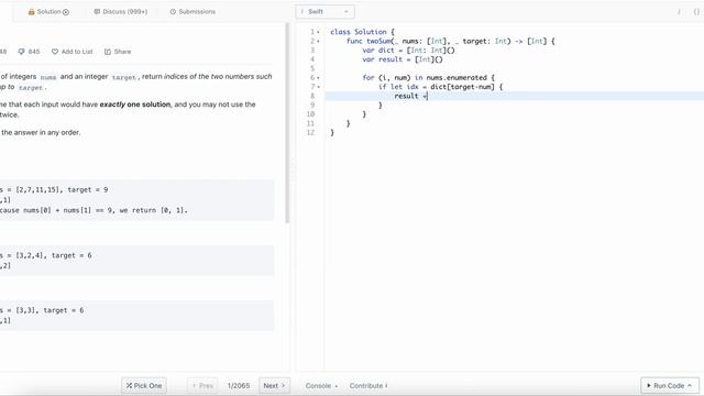 LeetCode Problem 1. Two Sum - Solution - Swift смотреть онлайн