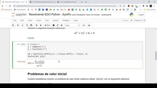 Resolviendo ecuaciones diferenciales ordinarias en Python/SymPy смотреть онлайн