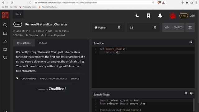 Codewars - Python - Remove First and Last Character смотреть онлайн