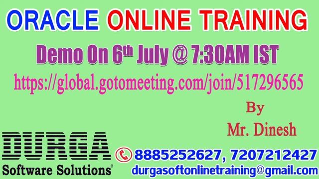 ORACLE Online Training by Mr. Dinesh Demo on 6th July @7:30AM IST смотреть онлайн