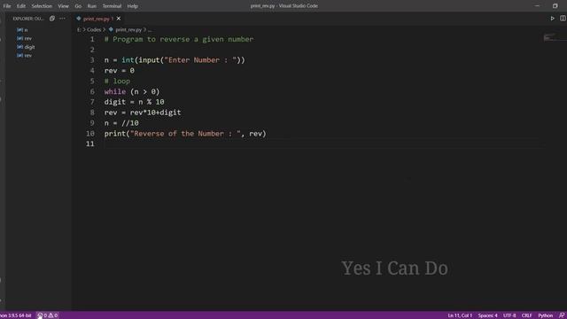 Program to Print Reverse a Given Number | Python Tutorial | Yes I Can Do смотреть онлайн