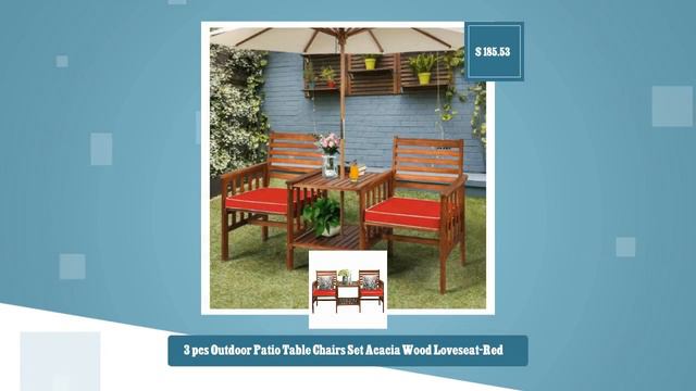 3 pcs Outdoor Patio Table Chairs Set Acacia Wood Loveseat-Red смотреть онлайн