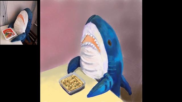 Акула из ИКЕИ рисунок диджитал в Paint3D. Speedpaint. CGART Акула Блохей любит Доширак. смотреть онлайн
