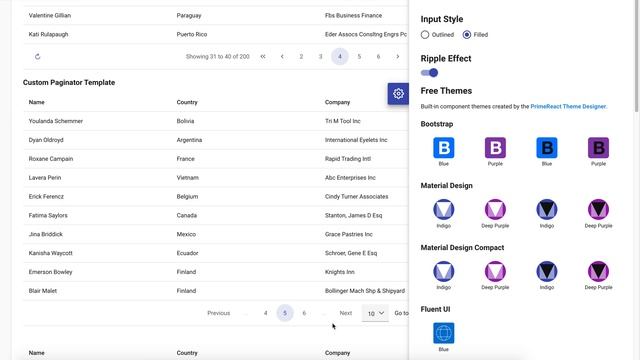 PrimeReact Paginator with Bootstrap, Material and Custom styles смотреть онлайн