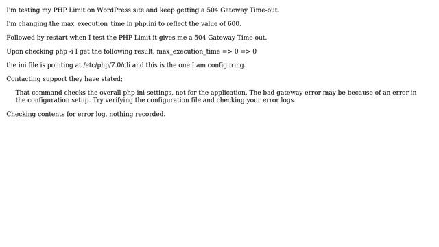 Wordpress: NGINX / Wordpress Site - Increasing php.ini max_execution_time = 600 doesn't work смотреть онлайн
