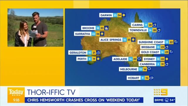 Chris Hemsworth crashes live TV weather report | Today Show Australia смотреть онлайн