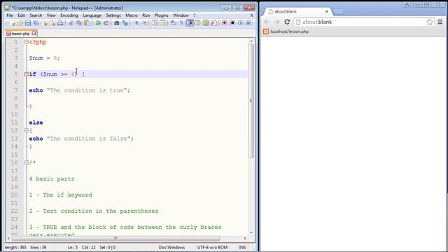 PHP Tutorial for Beginners - 11 - The IF else statement смотреть онлайн