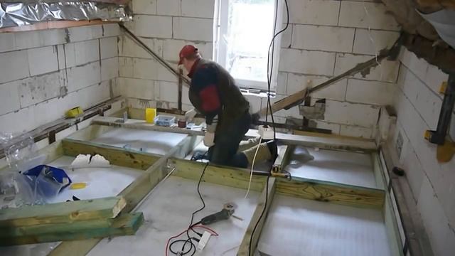 Баня из газобетона, Перекрытие в бане. смотреть онлайн