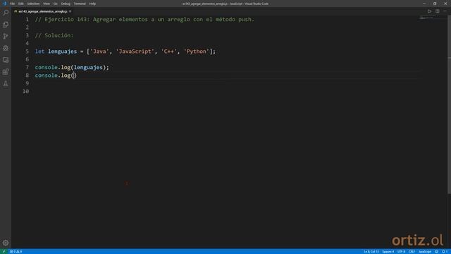 JavaScript - Ejercicio 143: Agregar Elementos a un Arreglo con el Método push смотреть онлайн
