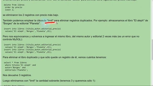 MySQL Ejercicio: 295 Restringir la Selección y Eliminación de Registros de la Tabla libros con LIMI смотреть онлайн