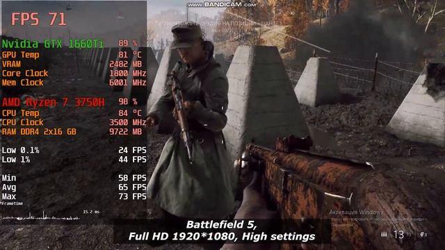 Nvidia GTX 1660Ti 6Gb (Laptop) Battlefield 5 fps test смотреть онлайн