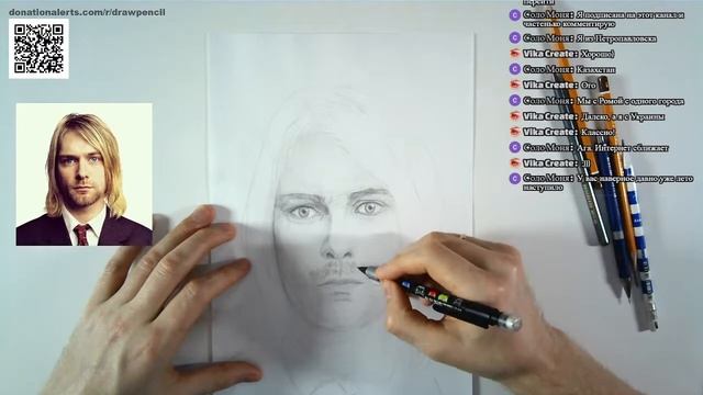 Как нарисовать Курта Кобейн  карандашом поэтапно (СТРИМ) / How To Draw Kurt Cobain (Live)