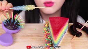 ASMR RAINBOW FOODS *EDIBLE HAIR BRUSH, JELLY NOODLES, CREPE CAKE, NERDS ROPE GUMMY 먹방 JANE ASMR 제인
