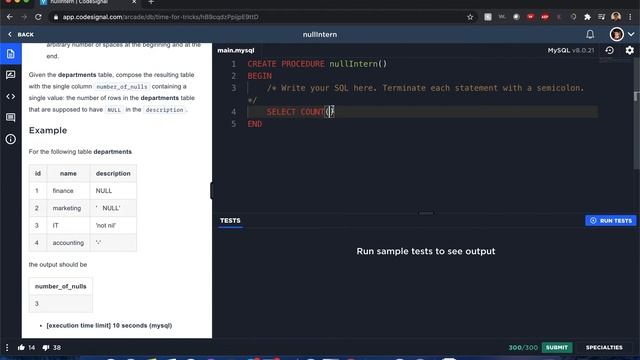 "Null Intern" - Codesignal #25 - MySQL Solution смотреть онлайн