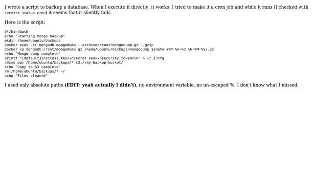 Ubuntu: Why a working script does not execute as a cron job? смотреть онлайн