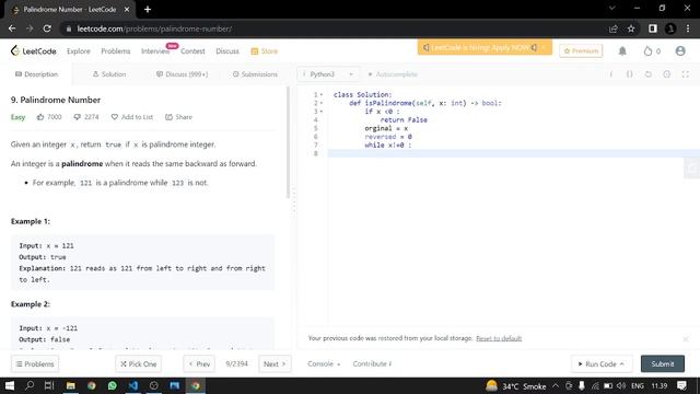 9. Palindrome Number | Leetcode | Python смотреть онлайн