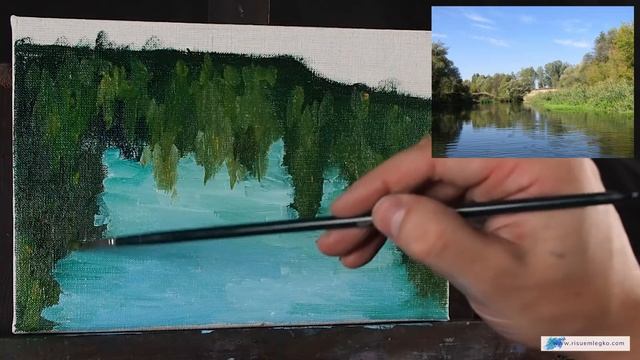 Летний пейзаж. Рисуем воду, отражение и рябь на воде смотреть онлайн