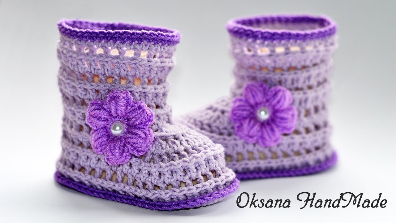Ажурные пинетки сапожки крючком. Мастер класс смотреть онлайн