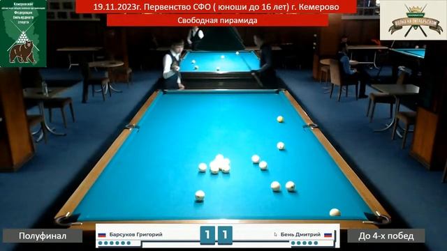 19/11/23. Первенство СФО. Бень Д. - Барсуков Г. (1/2 финала) смотреть онлайн