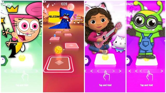 Cosmo and Wanda Vs Huggy Wuggy Vs Gabby's Dollhouse Vs Groovy the Martian | Tiles Hop EDM Rush смотреть онлайн
