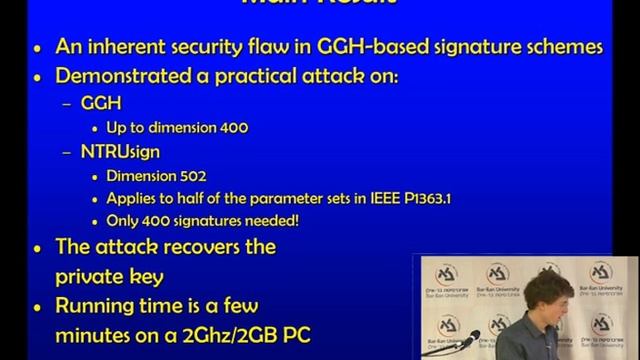 Winter School on Cryptography: Cryptanalysis of GGH and NTRU Signatures - Oded Regev смотреть онлайн