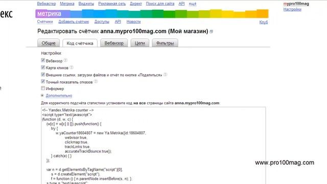 Pro100mag. Установка Яндекс.Метрики. смотреть онлайн