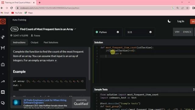 Find count of most frequent item in the array смотреть онлайн