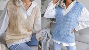 Супер модный и  простой жилет спицами