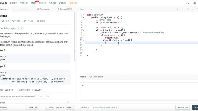 Leetcode 69(easy). Sqrt(x)【Binary Search】中文 смотреть онлайн