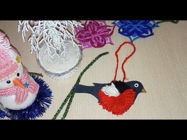 Снегирь из картона и ниток//игрушка на елку смотреть онлайн