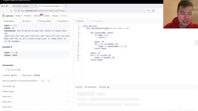 1641. Count Sorted Vowel Strings - Day 11/31 Leetcode May Challenge смотреть онлайн
