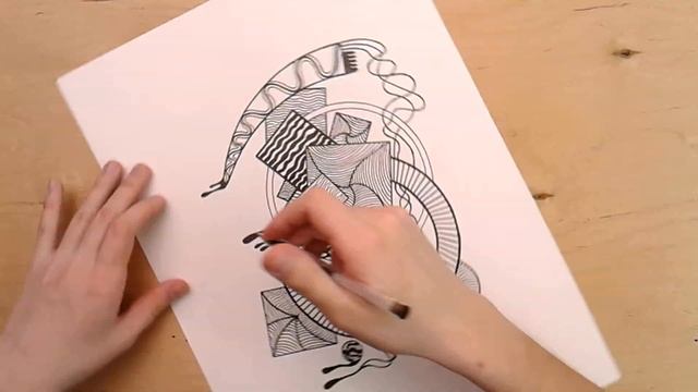 Рисование черно белой абстракции, Drawing Black Abstract Shape