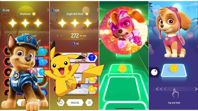 Paw Patrol Chase 🆚 Pikachu 🆚 Paw Patrol Marshall 🆚 Paw Patrol Skye🎶 Who Is Best in Tiles Hop смотреть онлайн