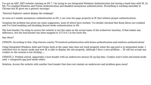 IIS 7 - "Internet Explorer cannot display the webpage" when anonymous access is turned off смотреть онлайн