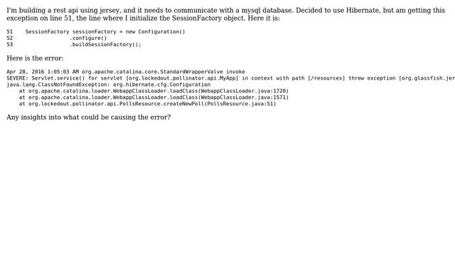 java.lang.ClassNotFoundException: org.hibernate.cfg.Configuration смотреть онлайн