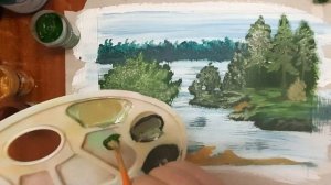 Как легко нарисовать пейзаж. Рисуем озеро гуашью. Рисуем лодку красками. Рисуем летний пейзаж легко