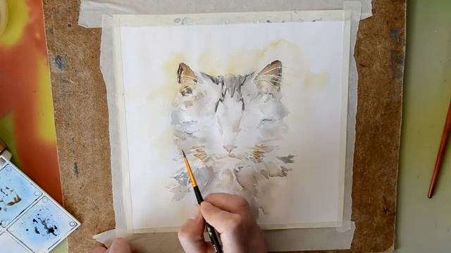 Кошка. Картина акварелью. смотреть онлайн