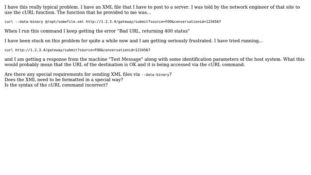 Unix & Linux: Posting XML through cURL using --data-binary смотреть онлайн