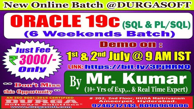 ORACLE 19c (6 Weekends Batch) Online Training @ DURGASOFT смотреть онлайн