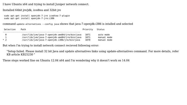 Ubuntu: Juniper network connect on Ubuntu 14.04 cannot find 32 bit Java смотреть онлайн