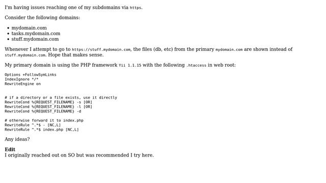 DevOps & SysAdmins: Apache htaccess redirecting subdomain traffic to primary domain when https смотреть онлайн