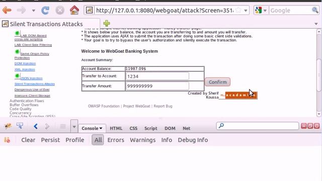WebGoat v5.3 - AJAX Security - Silent Transactions Attacks смотреть онлайн