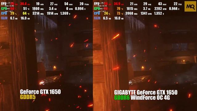 Metro Exodus: сравнение GIGABYTE GTX 1650 GDDR6 Vs GTX 1650 GDDR5