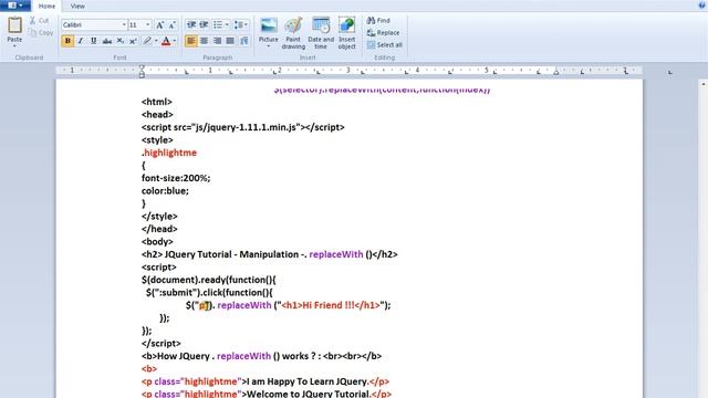 REPLACEWITH METHOD IN JQUERY DEMO смотреть онлайн